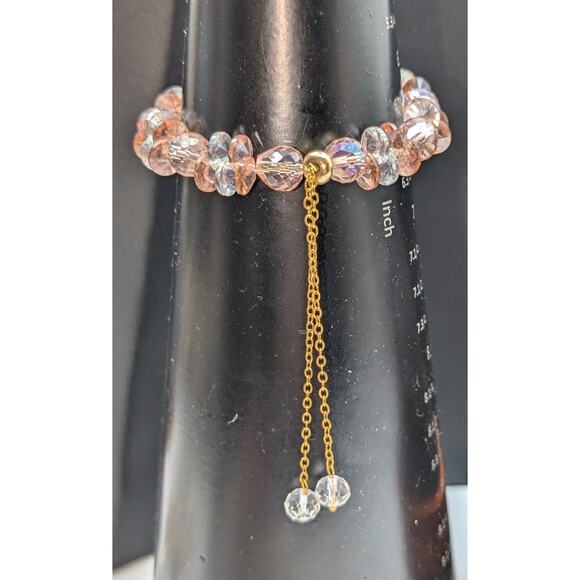 Pink & Clear Crystal Gold Tone Pull Chain Dangle Bracelet - Picture 4 of 5